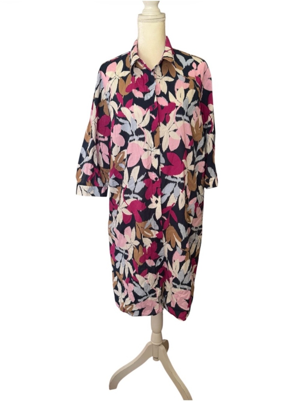 Olsen Floral Button-Front Shirt Dress in Pink & Navy